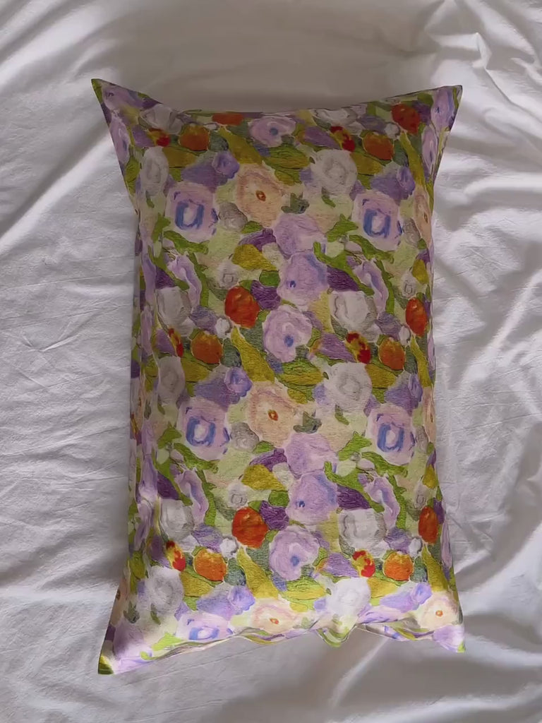 Floral Silk Pillowcase Impressionism Style Mulberry Silk Pillow Floral - Luxury Pillowcase with Silk Eye Mask Set for for Beauty Sleep