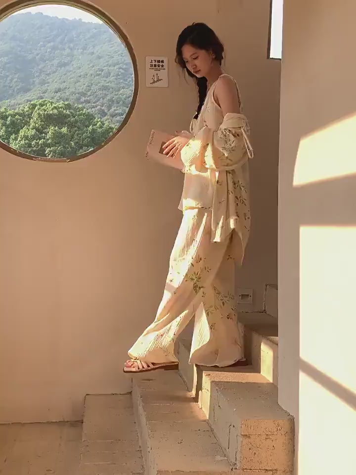 Gauze Pyjamas 3PCS Set with Camisole & Robe Sustainable Tie-Dye  Loungewear Lightweight Breathable Organic Cotton Summer pyjamas