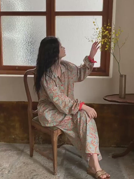 Bamboo Cotton Pajama Set: Lightweight Button-Up Loungewear, Cotton Sleepwear, Long Sleeves Pyjamas