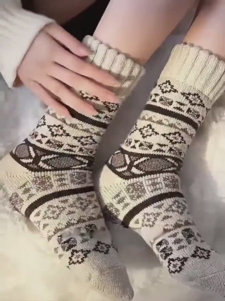 3PCS Warm Winter Merino Wool Blend Socks, Scandinavian Fair Isle, Gift-Ready Box, Thick Cozy Bed Socks, Christmas Stocking Fillers