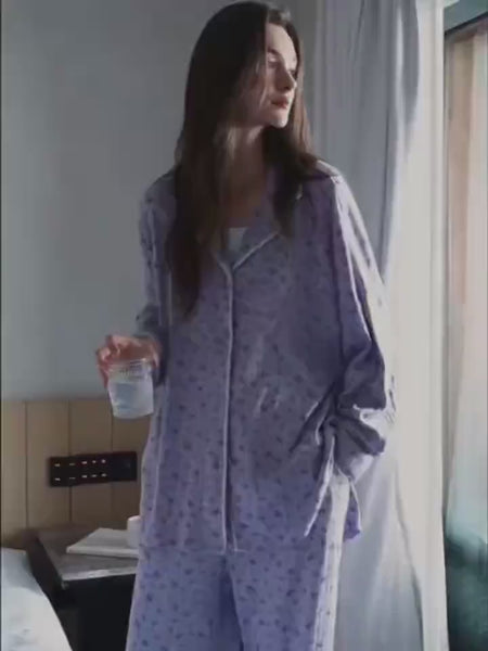Lavender Floral Cotton Pajama Set: Soft Loungewear Sleepwear