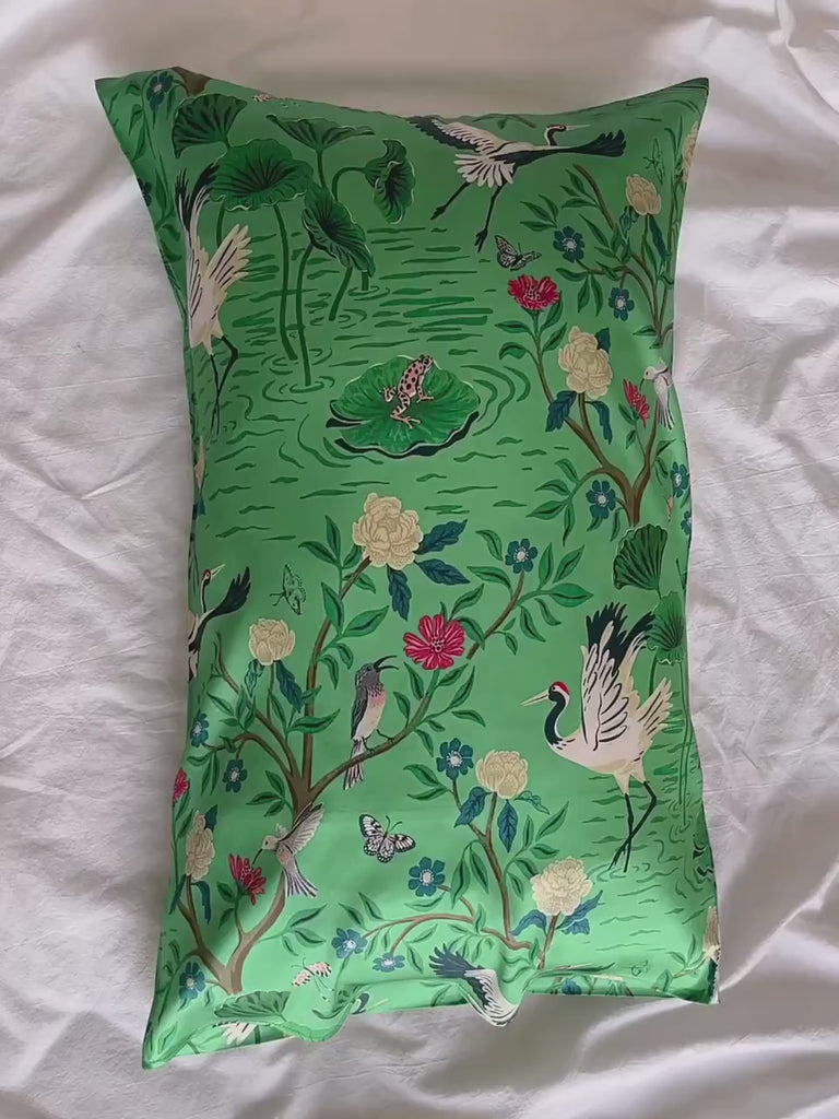 Pure Silk Pillowcase Oriental Crane Vintage Inspired Bedding - Handmade Luxury Silk Pillow - Country Home Decor -  Gift for New Homeowners