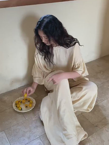 Butter Yellow Bamboo Lounge Set: Ruffle Sleeve Loungewear