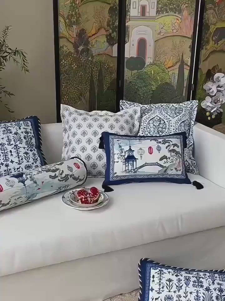 Blue and White Cushion Cover, Chinoiserie Throw Pillow Cases, Oriental Sofa Bed Pillows, French Country Decorative Set, Christmas Gift Décor